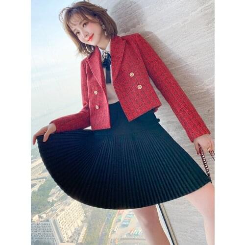 Retro bright silk Plaid tweed LAPEL SUIT JACKET womens wear 2021 Spring new High Quality Top Quality