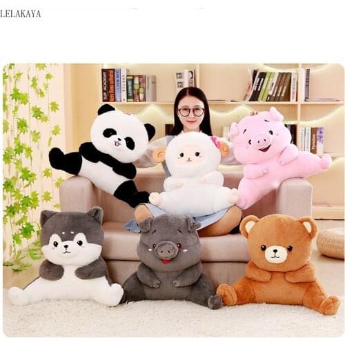 Plush Waist Lumbar Pillow Back Support Stuffed Animal Cartoon Hug Panda Pig Sheep Bear Husky Dog Chair Sofa Backrest Bed Cushion