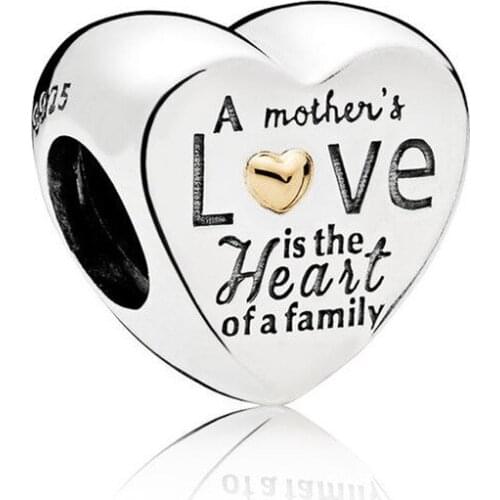 QANDOCCI Padlock Heart And Key Snowflake Family Two-Tone Signature Heart Charm Fit Pandora Bracelet 925 Sterling Silver Jewelry