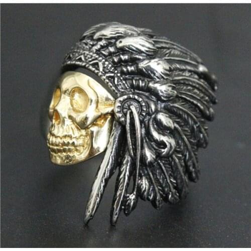 Size 8~13 Fashion Mens Women Jewelry Ring 316L Stainless Steel Jewelry Newest Indian Golden Skull Biker Ring