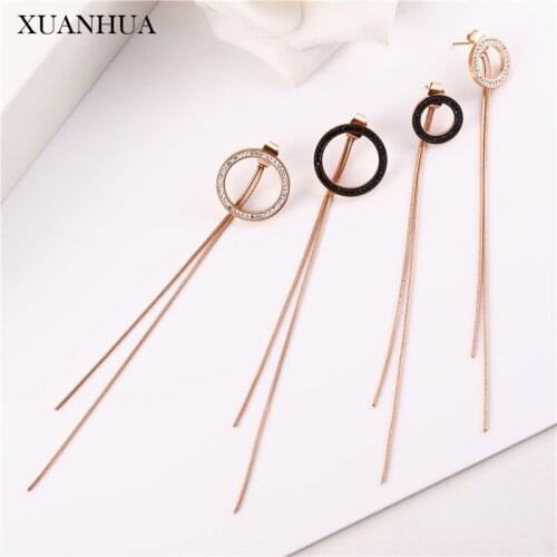 XUANHUA Rose Gold Tassel Asymmetry Stud Earrings For Women Stainless Steel Jewelry Woman Accessories Fashion Jewelry