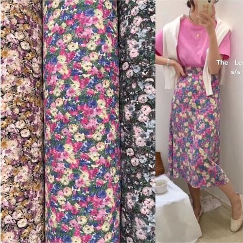 Chiffon Fabric Printed Pink Purple Floral Pearl Chiffon Dress Shirt Garment Material 2020 Hot Selling