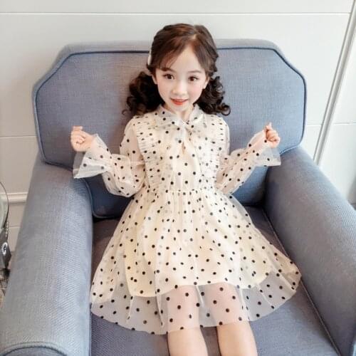 Long sleeve baby girls chiffon dresses 2019 spring polka dot cute fashion 3 4 years old girl dress