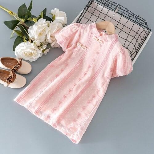 Vintage Summer Girls Kids Princess Qipao Dress Short Sleeve Children Baby Chinese Cheongsam Dresses Vestidos Outfits S12619