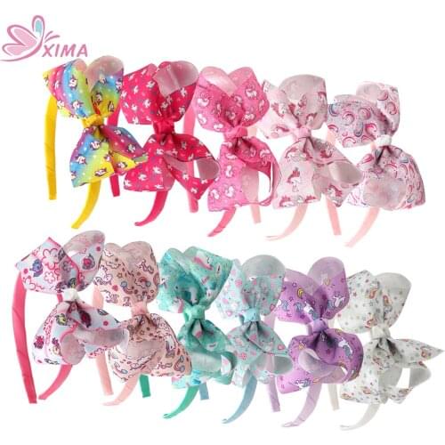 XIMA 11pcs/lot 4.5inch Unicorn Hair Bows Ribbon Unicron Printing Bows Hairband for Girls Unicorn Party Hair Accessories