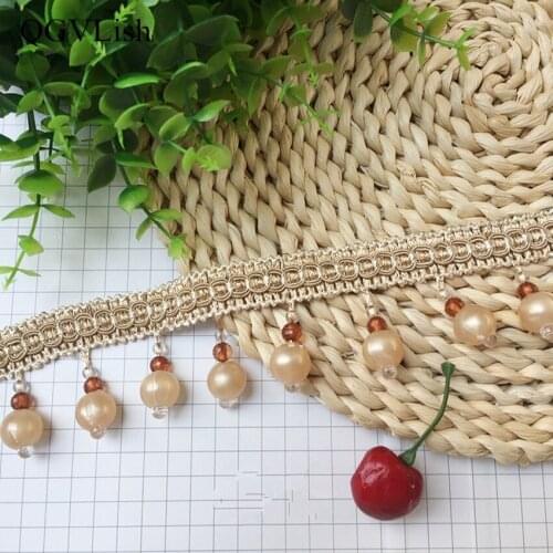 QGVLish 12M Pearl Beads Curtain Lace Trims Ribbon DIY Sewing Sofa Stage Lamp Valance Decor Lace Tassel Belt Curtain Accessories
