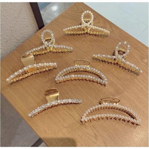 2021New Women Elegant Luxury Crystal Pearls Geometric Big Metal Hair Claws Sweet Headband Hairpin Fashion Hair Accessories