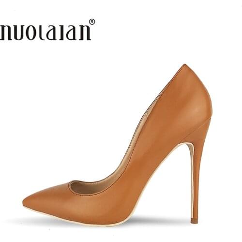 Top Quality High Heels Shoes Brown Color Women Pumps Sexy Pointed Toe Women Shoes