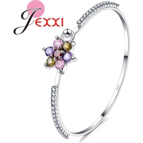 Simple Fashion Wholesale Wedding Hand Jewelry White Cubic Zircon Crystal 925 Sterling Silver SilverBracelets Bangles For Women