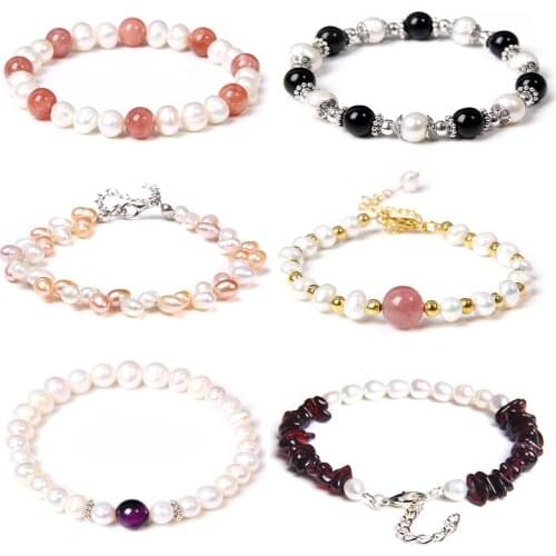 Fashion Natural Pearl Beads Bracelet Natural Stone Charm Bangles For Women Girls Freshwater Pearls Exquisite Jewelry Weddings