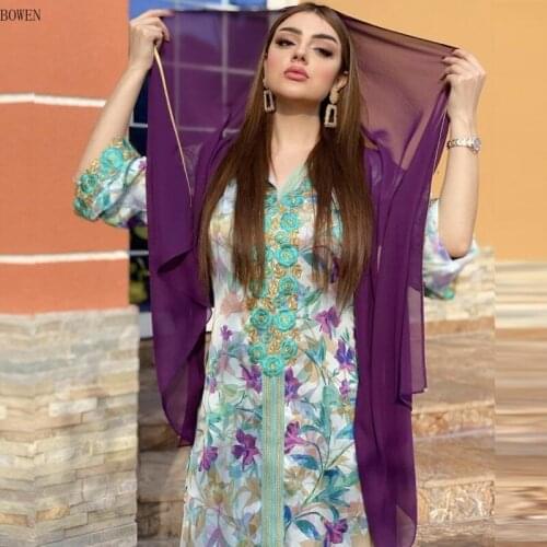 Women Dress African Print Flower Long Maxi Dresses 2021 Spring Summer Fashion Maxi Abaya Kaftan Elegant Evening Robe Outfits