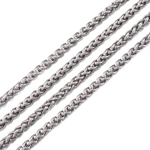 10m 304 Stainless Steel Wheat Chains Unwelded Links Necklace Choker Jewelry Making Findings Accessories 2.5mm 3mm 4mm 5mm 6mm