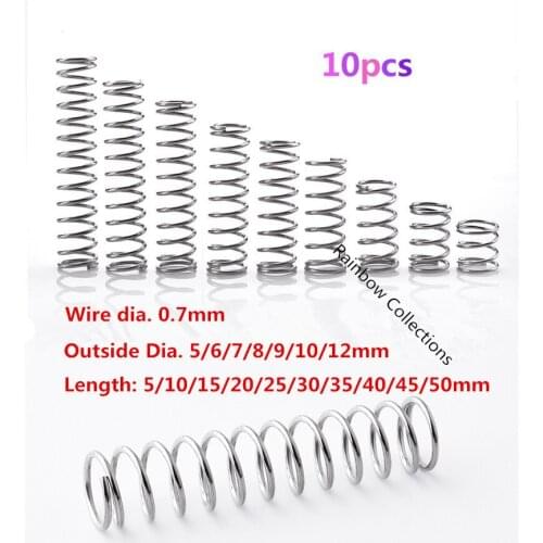 10pcs/lot Wire Dia.0.7mm Outside Dia. 5-12mm Length 5-50mm 304 Stainless steel Y type spring compression Return spring