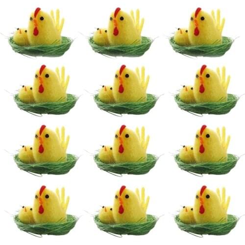 12Pcs Simulation Easter Yellow Chick Mini Toys Plush Chicken Gift Home Decor Plush Chicken Toys for Kids