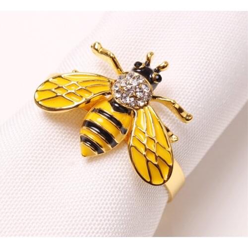 12pcs/spot new metal alloy with imitation diamond bee golden yellow western table decoration etiquette jewelry