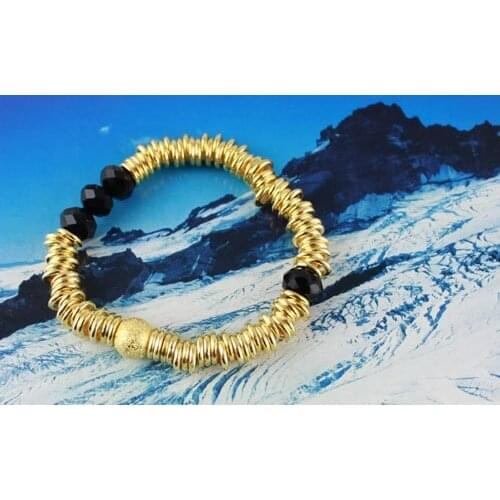 15PCS Black Crystal Beaded Golden Link Bracelets #20280
