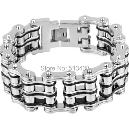 21MM WIDE HEAVY MENS BIKE CHAIN BRACELET STAINLESS STEEL DOUBLE LINK ROLLER UNIQUE DESIGN