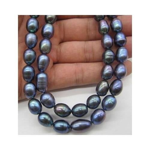 9-10MM TAHITIAN BLACK PEARL NECKLACE 32"14k Gold Clasp