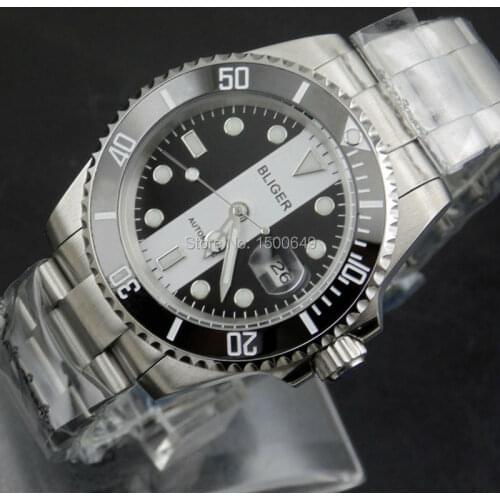 BLIGER 40mm sapphire glass Black-white dial Ceramic Bezel automatic MINGZHU 2813 movement mens watches