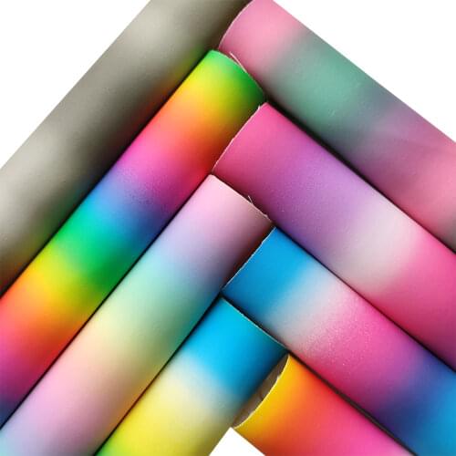 135x30cm Colorful Rainbow Stripe Mermaid Printed Vinyl Metallic Faux Artificial Leather Fabric for Making Shoe/Bag/Hair Bow/Deco