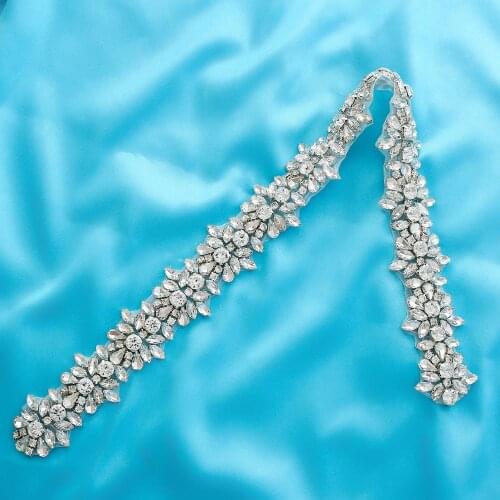 Hot Drill Gold Wide Silver Rhinestone Crystal Garment Handmade Pearl Bridal Wedding Dresses Accessories Beaded Applique S165