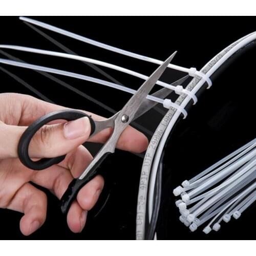 Hot 100pcs 2.5*200mm/2.5*100mm Nylon Plastic Zip Self-Locking Anti-Aging High Tensile StrengthTrim Wrap Cable Ties Loop Clamps