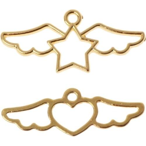 2Pcs Heart Star Wings Frame Pendant Open Bezel Setting UV Resin Jewelry Making DIY Epoxy Resin Charm New
