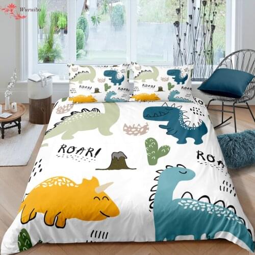 Cute Cartoon Bedding Set Childish Dinosaur Duvet Cover Sets Comforter for Kids With Pillowcase Single Double Size Bed Clothes