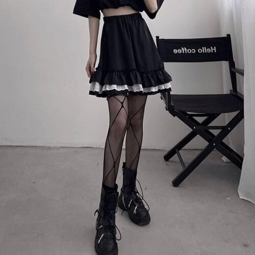 Summer Sweet Harajuku White Lace High Waist Lady Midi Lining Skirts Black Gothic Y2k Girl Mini Skirt Casual Korean Fashion Cloth