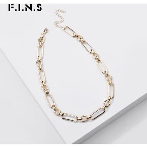F.I.N.S Two-tones Copper Metal Chunky Chain Necklace Rectangle Round Links Curb Chains Statement Choker Necklaces for Women