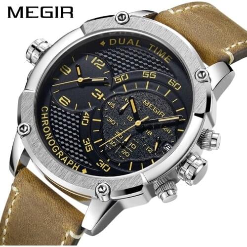 MEGIR 2021 New Fashion Luxury Business MultiFunction Chronograph Casual Sports Watches Dual Time Zone Quartz Mens Watch 2093