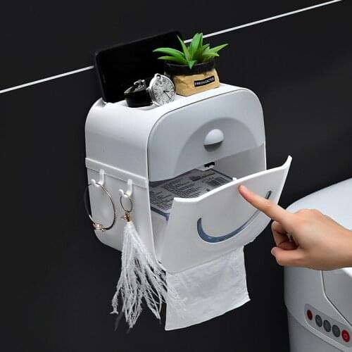 Multifunctional Plastic Tissue Box Bathroom No Perforation Toilet Roll Paper Box Creative Toilet Paper Rack Organizer
