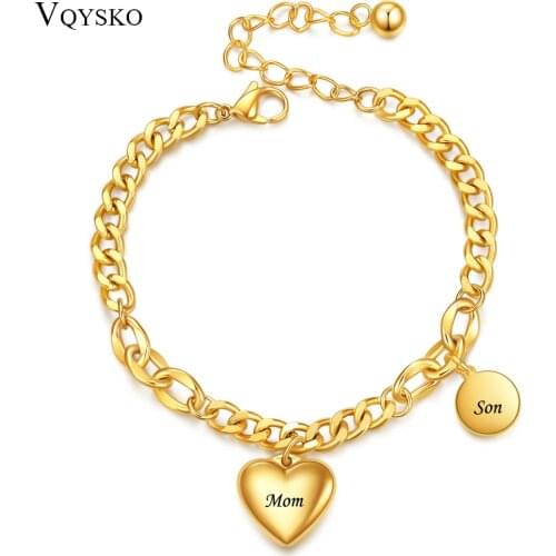 Fashion Love Heart&Round Tag Charm Custom Bracelets For Women Girls Stainless Steel Bohemia Chain Jewelry Bracelet Wholesale