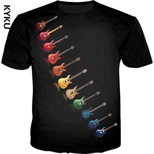 KYKU Male 3d T-shirts Guitar Print T Shirts Men Cool Hip Hop T shirt Hipster Summer Tops Men Tees Rock Streetwear 5XL