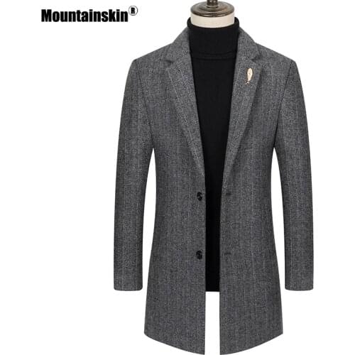 Mountainskin Mens Long Wool Coat Men Fashion Vertical Stripes Thick Coat Winter Autumn Casual Slim Fit Woolen Coat Male SA996
