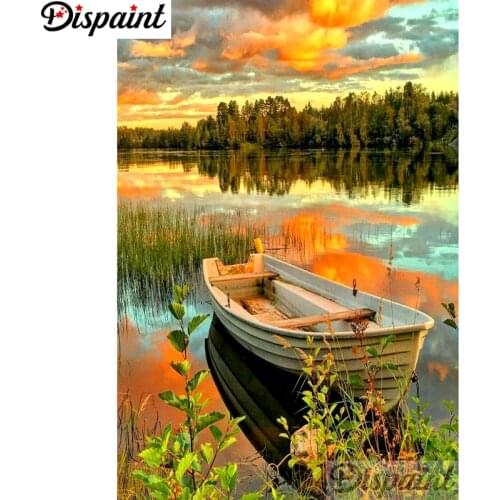 Dispaint Full Square/Round Drill 5D DIY Diamond Painting "Boat water" Embroidery Cross Stitch 3D Home Decor A11608