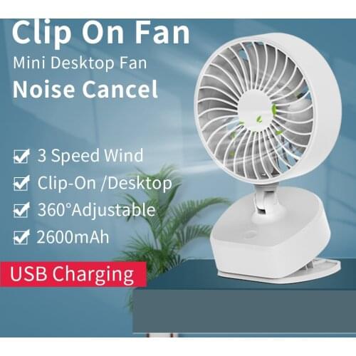 IHoven Portable USB Table Fan Clip-on Type Rechargeable Mini Desk Fan 360 Degree Rotation 3 Speeds Adjustable Clip-on Fan