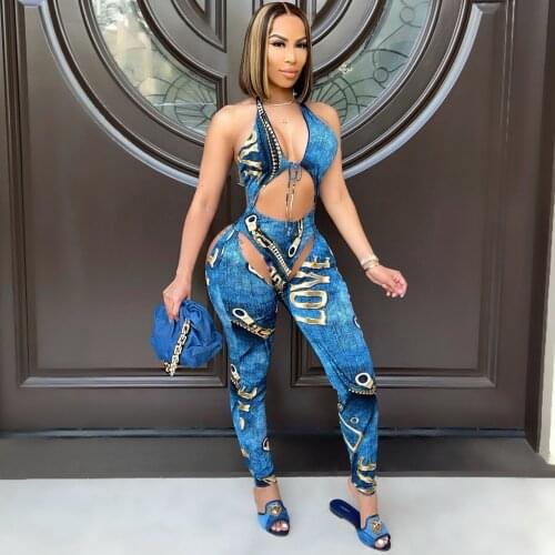 VAZN 2021 New Deep V-neck Shinny Pleated Sexy Lady Women Party Beach Jumpsuits Full Pant Bandage Rompers