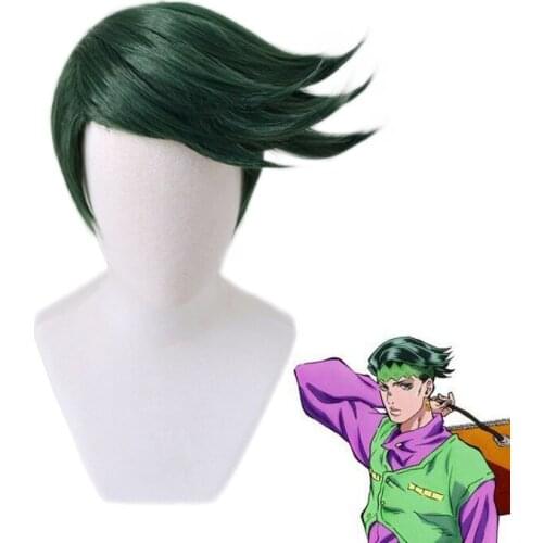 JOJOs Bizarre Adventure Rohan Kishibe Green Short Wig Cosplay Costume Heat Resistant Synthetic Hair Men Party Role Play Wigs