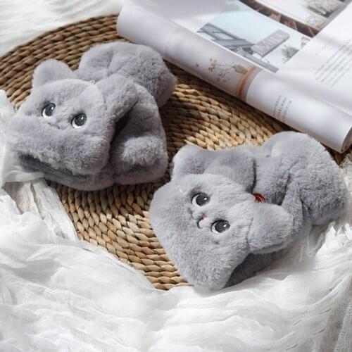 Women Thicken Plush Warm Half Finger Gloves Cute Cat Convertible Flip Mittens