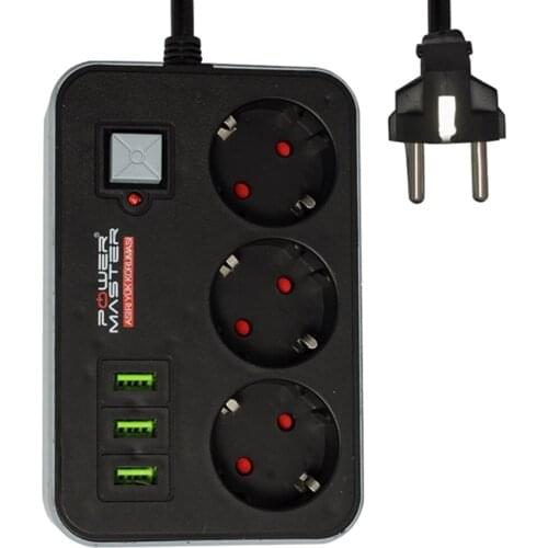Powermaster PM-17564 Triple Black Current Protection Socket