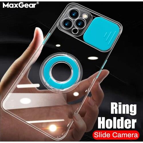 Transparent Camera Protection Ring Holder Case For iPhone 12 Mini 11 Pro Max XR XS Max X 7 8 Plus Shockproof Bumper Clear Cover