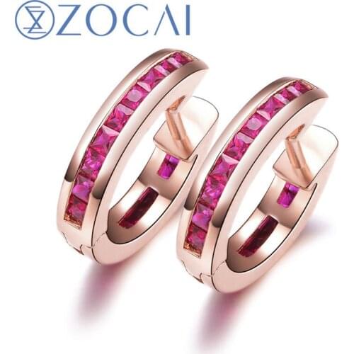 ZOCAI earring Genuine Ruby Gemstone 0.6 CT Certified Ruby Hoop Earrings 18K Rose Gold (AU750) E80002T