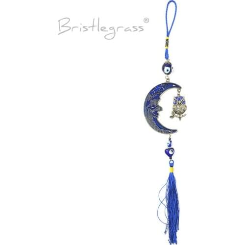 BRISTLEGRASS Turkish Blue Evil Eye Moon Owl Tassel Car Wall Hanging Pendant Pendulum Amulet Lucky Charm Blessing Protection Gift