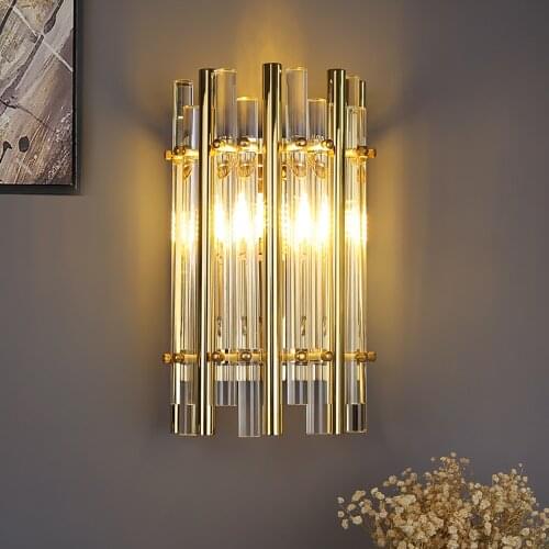 YOOGEE Modern LED Luxury Gold Crystal Wall Lamp Bedside Stainless Steel for Bbedroom Sconce Lights