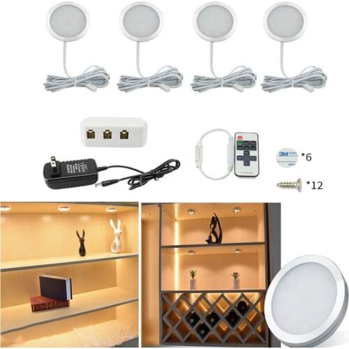 2W LED Cabinet Light with 12V Power Adapter Wireless Remote Control Under Kitchen Cabinet Lamp Decor Home Wardrobe Showcase