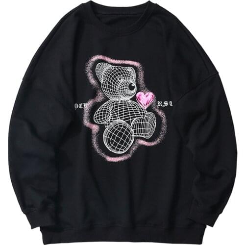 LACIBLE Vintage Hip Hop Sweatshirt Men 3D Bear Print Harajuku Streetwear Men 2021 Winter Cotton Pullover Men Black Male Tops