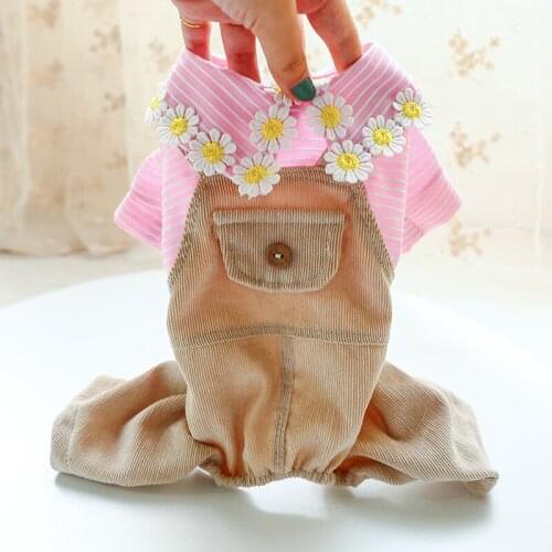 Corduroy Dogs Cats Clothes Overalls Pants Plaid Splicing Daisy Doll Collar Autumn Pet Clothing Warm Jumpsuit Poodle Dog Apparels
