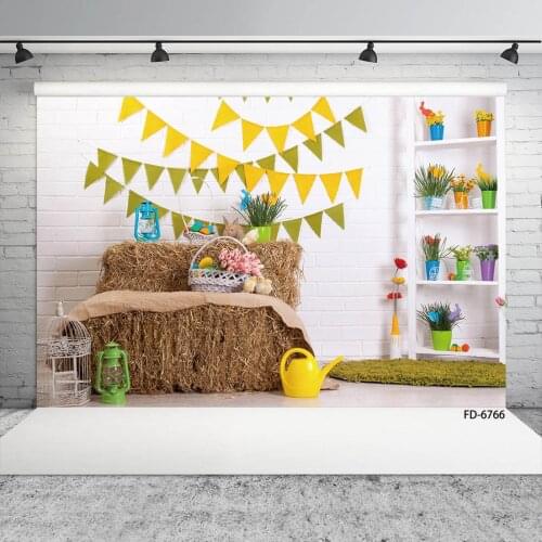Photographic Backgrounds Haystack Bed Banner Tulips Spring Vinyl Photophone Backdrops for Children Baby Photocall Photo Studio
