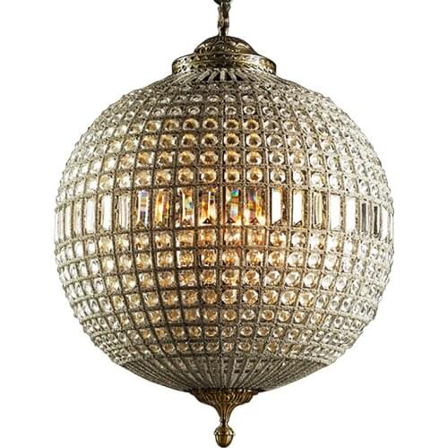 Vintage bronze crystal pendant light brass globe lamp luxury copper suspension light french/american style for hotel villa lobby